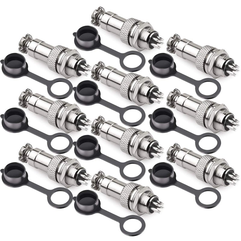 DIYhz GX16 5 Pins Panel Metal Mount Circular Metal Aviation Connector Adapter Male Female Plug Socket with Waterproof Cap (10 Pcs) - Image 1